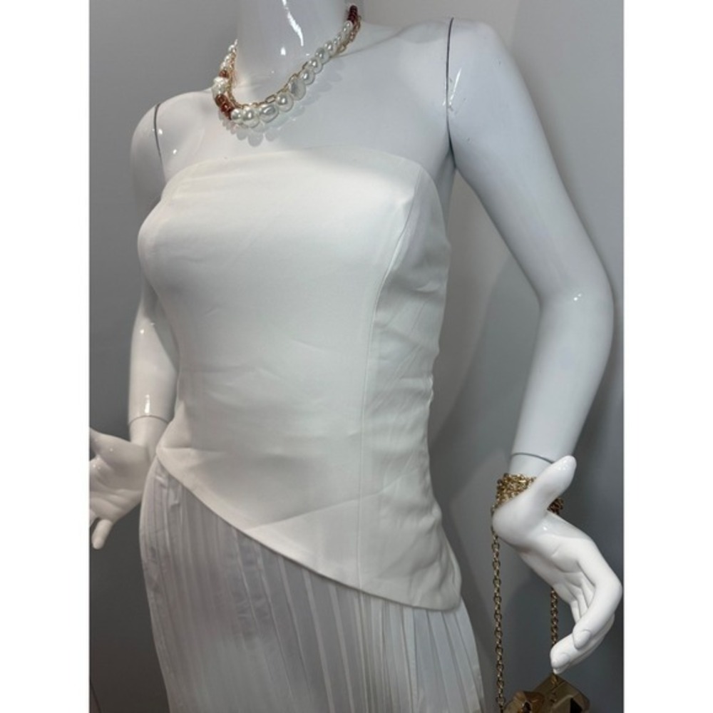 Commense White Strapless Pleated Maxi Dress with Slit - Elegant Party Cocktail - Picture 9 of 12
